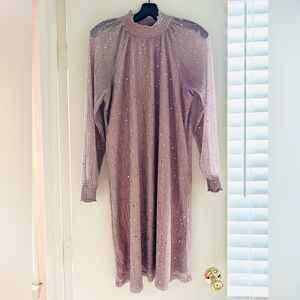 Nina Leonard Shimmering Mauve Long Sleeve Dress